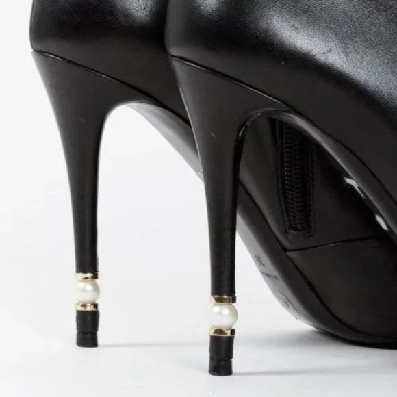 Chanel CC Black Leather Pearl Stiletto Booties - Picture 8 of 11